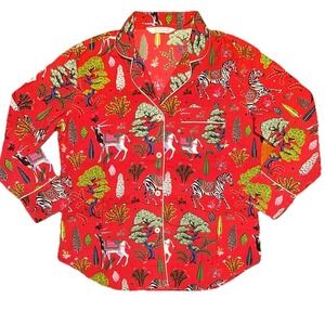 Anthropologie Print Fresh Pajama Top Long Sleeve XS Zebra Antelope